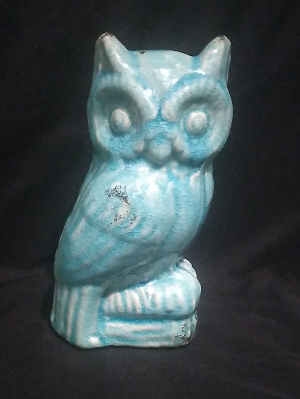 Vintage Turquoise Ceramic Owl Figurine (B8)